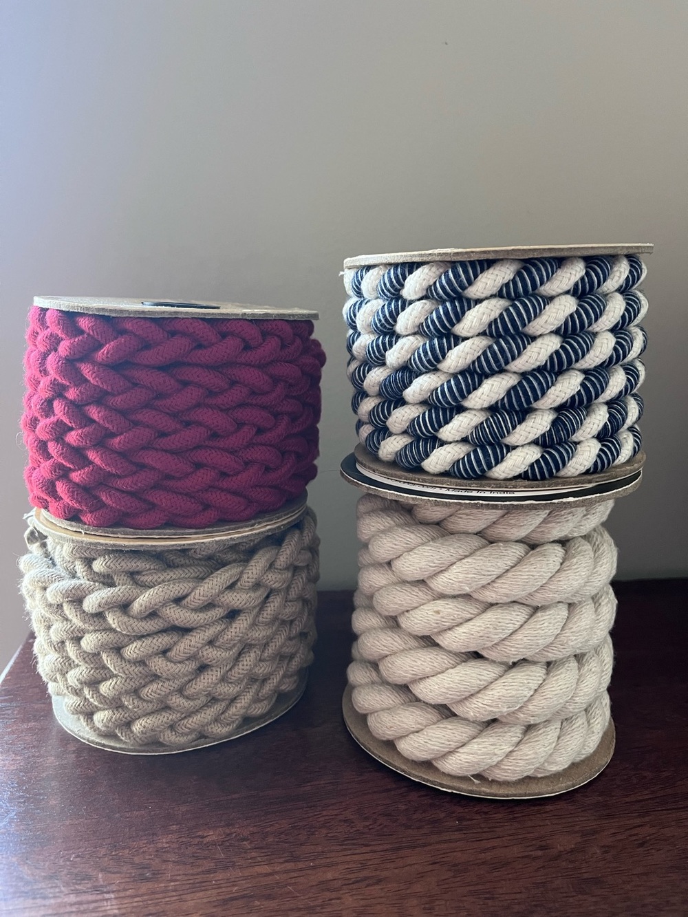 Robert Stanley Collection  Braided Cotton Rope Trim Red, Beige, Navy & Cream